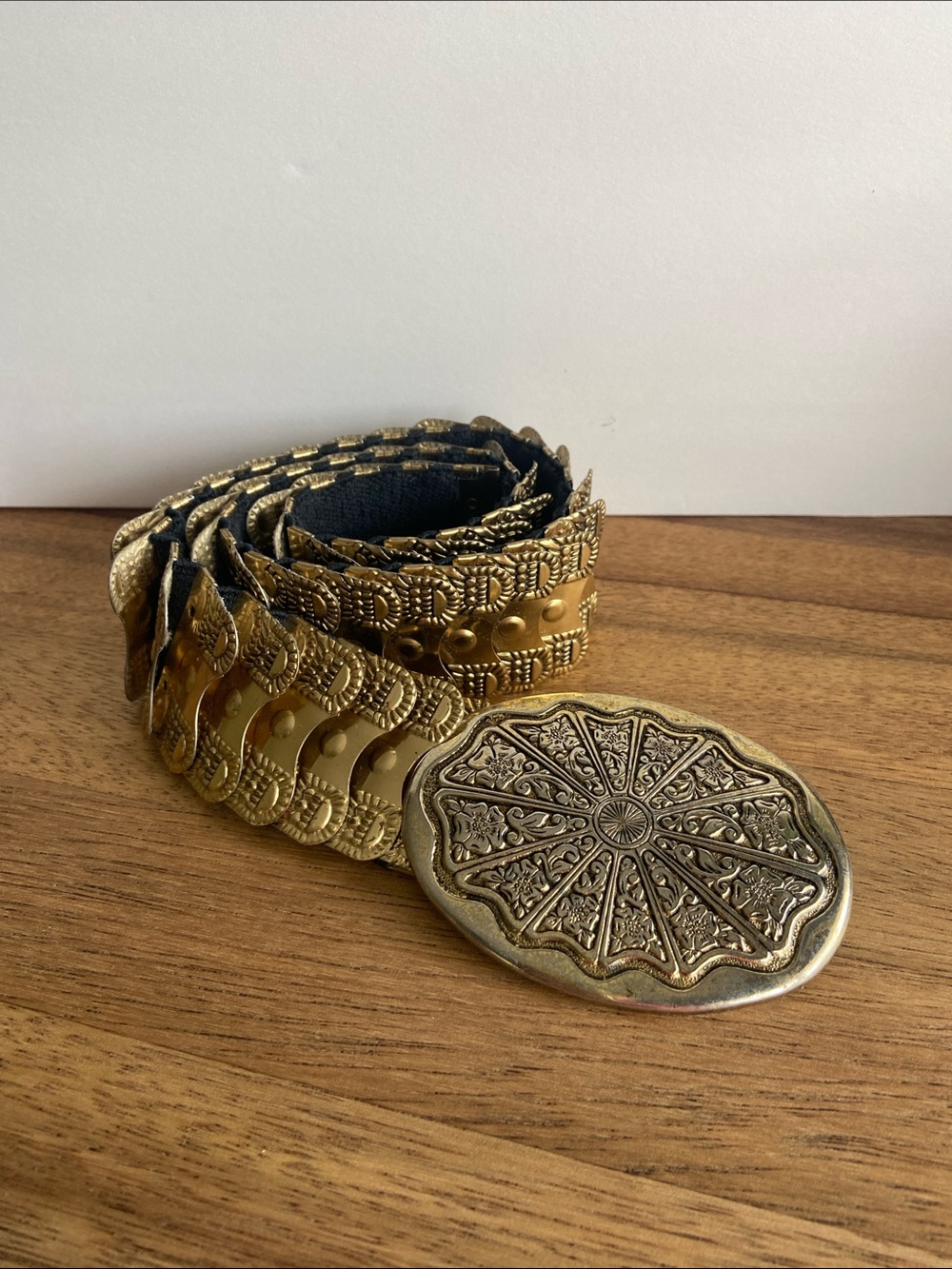 Vintage Boho Statement Belt Wide Metal Disc Plates Oversized Buckle Festival